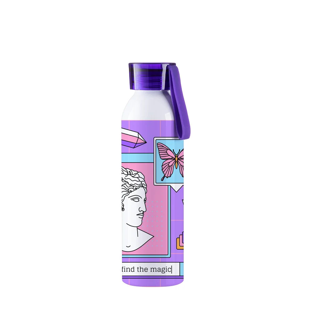 22oz/650ml Portable Sports Slim Aluminum bottle With Purple Cap(White) thumbnail 2