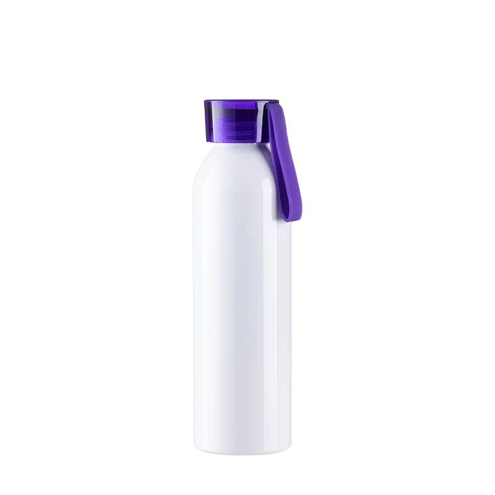 22oz/650ml Portable Sports Slim Aluminum bottle With Purple Cap(White) thumbnail 1