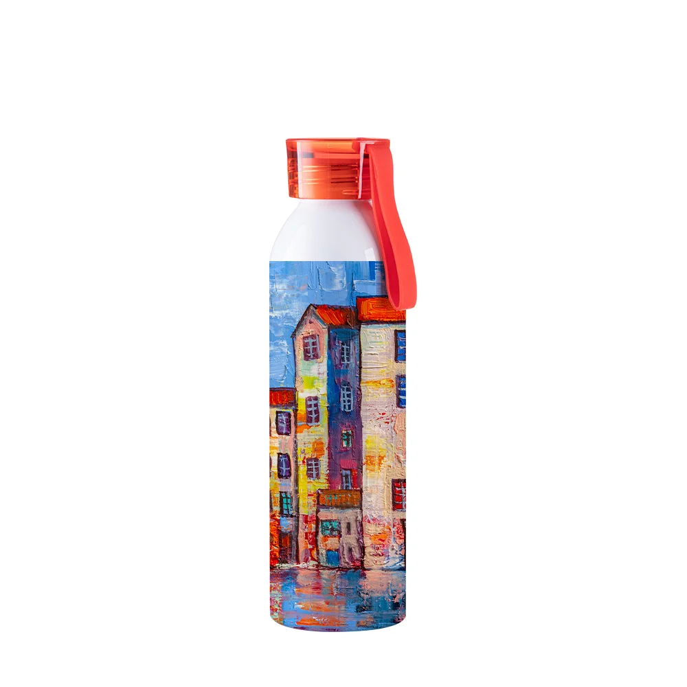 22oz/650ml Portable Sports Slim Aluminum bottle With Red Cap(White) thumbnail 2