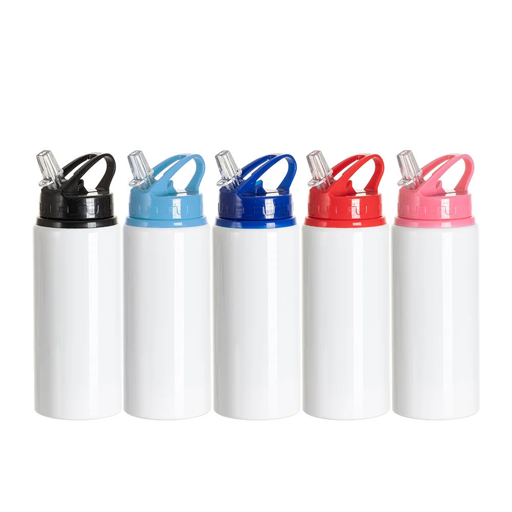 20oz/600ml White Aluminium Bottle w/ Black Straw Lid thumbnail 7