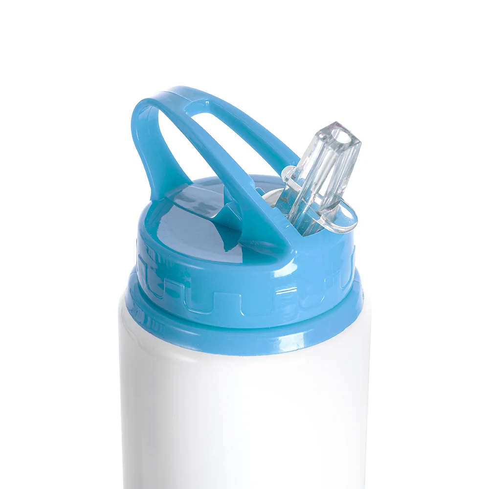 20oz/600ml White Aluminium Bottle w/ Light Blue Straw Lid thumbnail 5