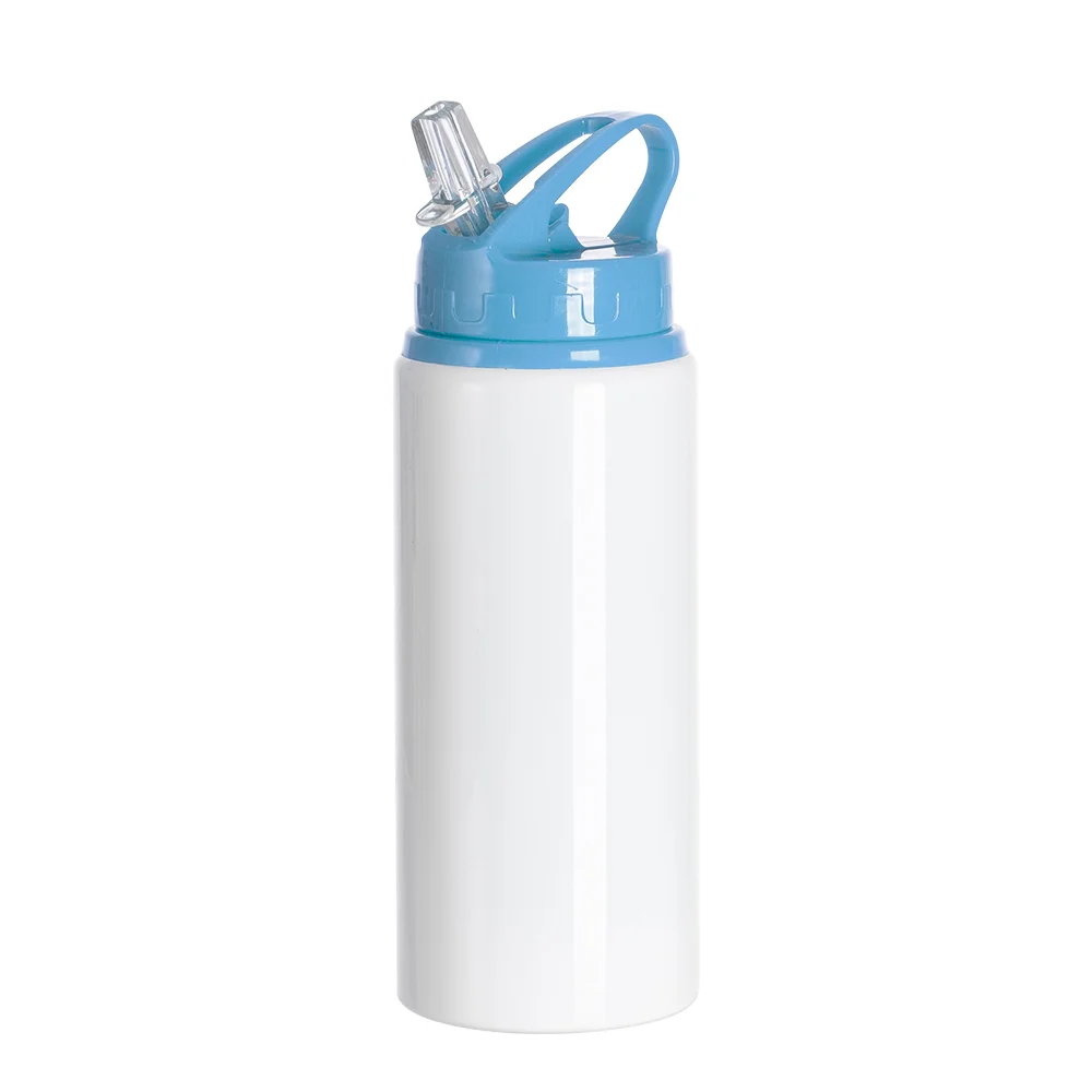 20oz/600ml White Aluminium Bottle w/ Light Blue Straw Lid thumbnail 6