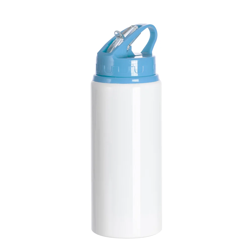 20oz/600ml White Aluminium Bottle w/ Light Blue Straw Lid thumbnail 1