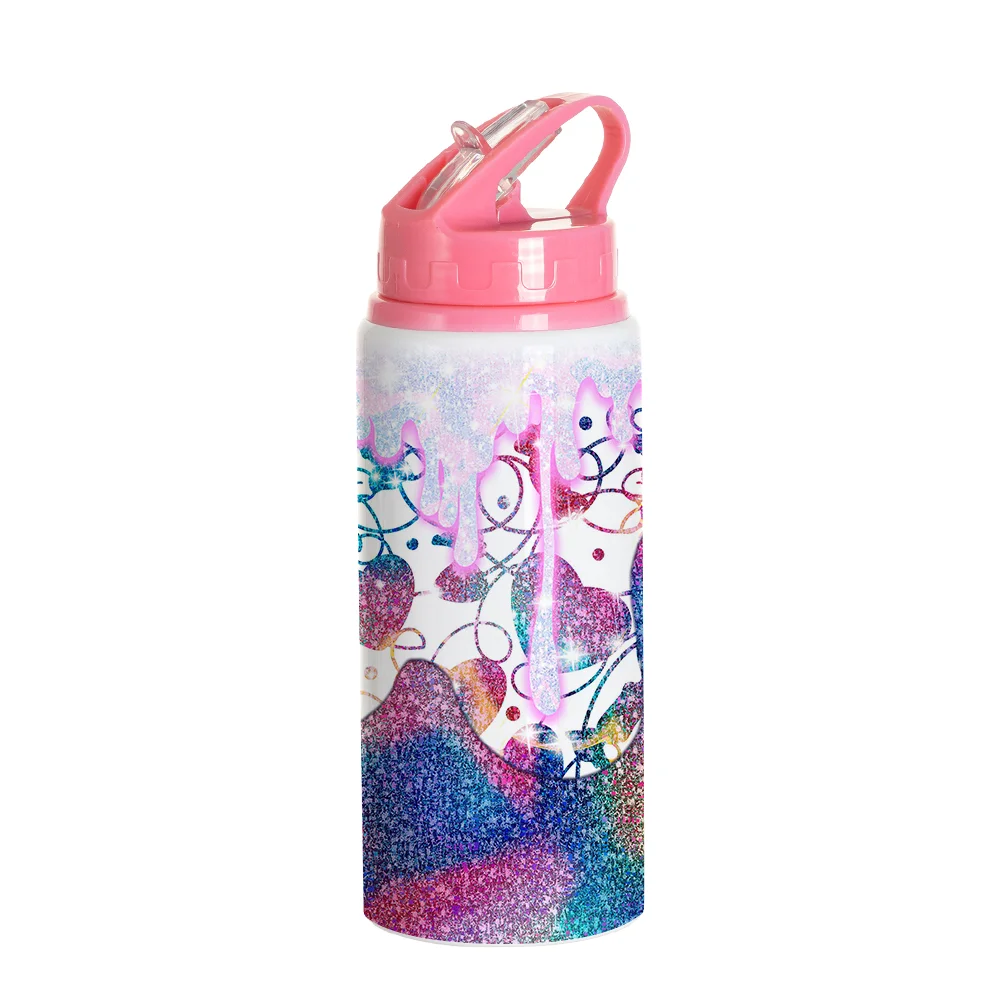 20oz/600ml White Aluminium Bottle w/ Pink Straw Lid thumbnail 2