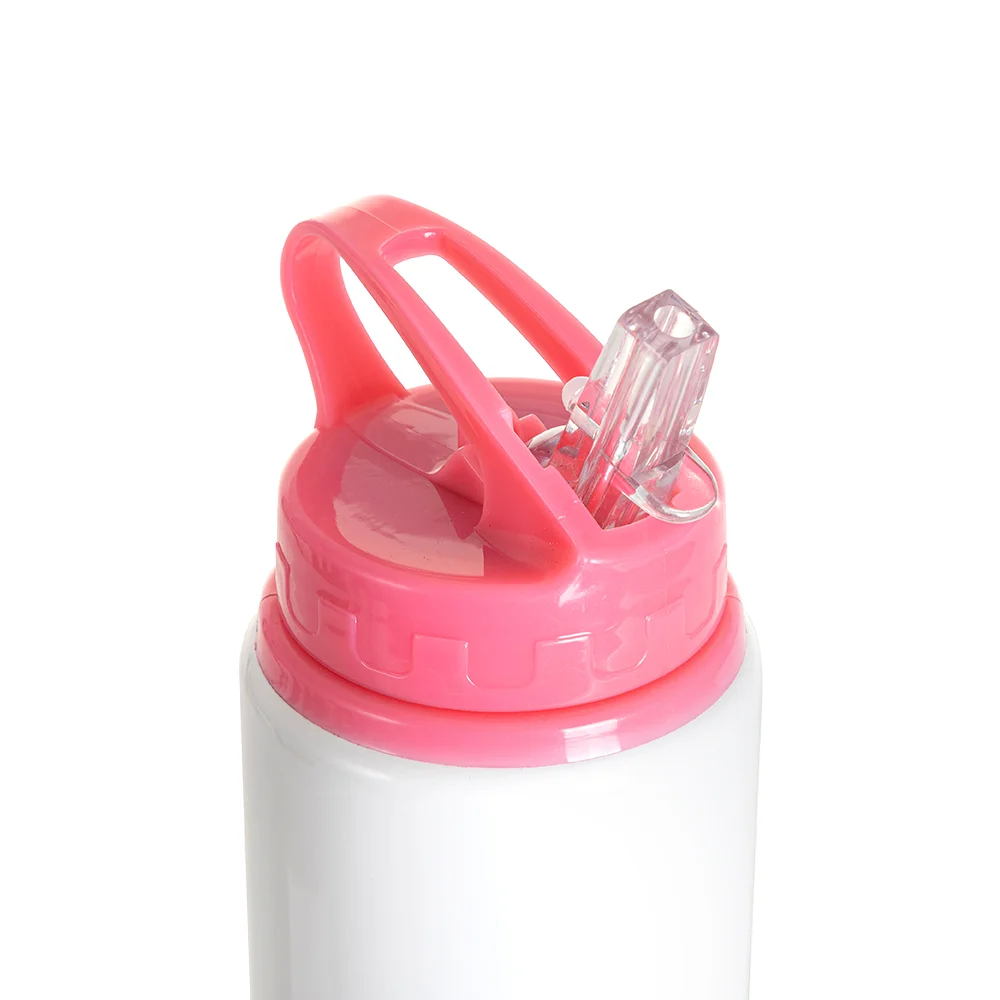 20oz/600ml White Aluminium Bottle w/ Pink Straw Lid thumbnail 5