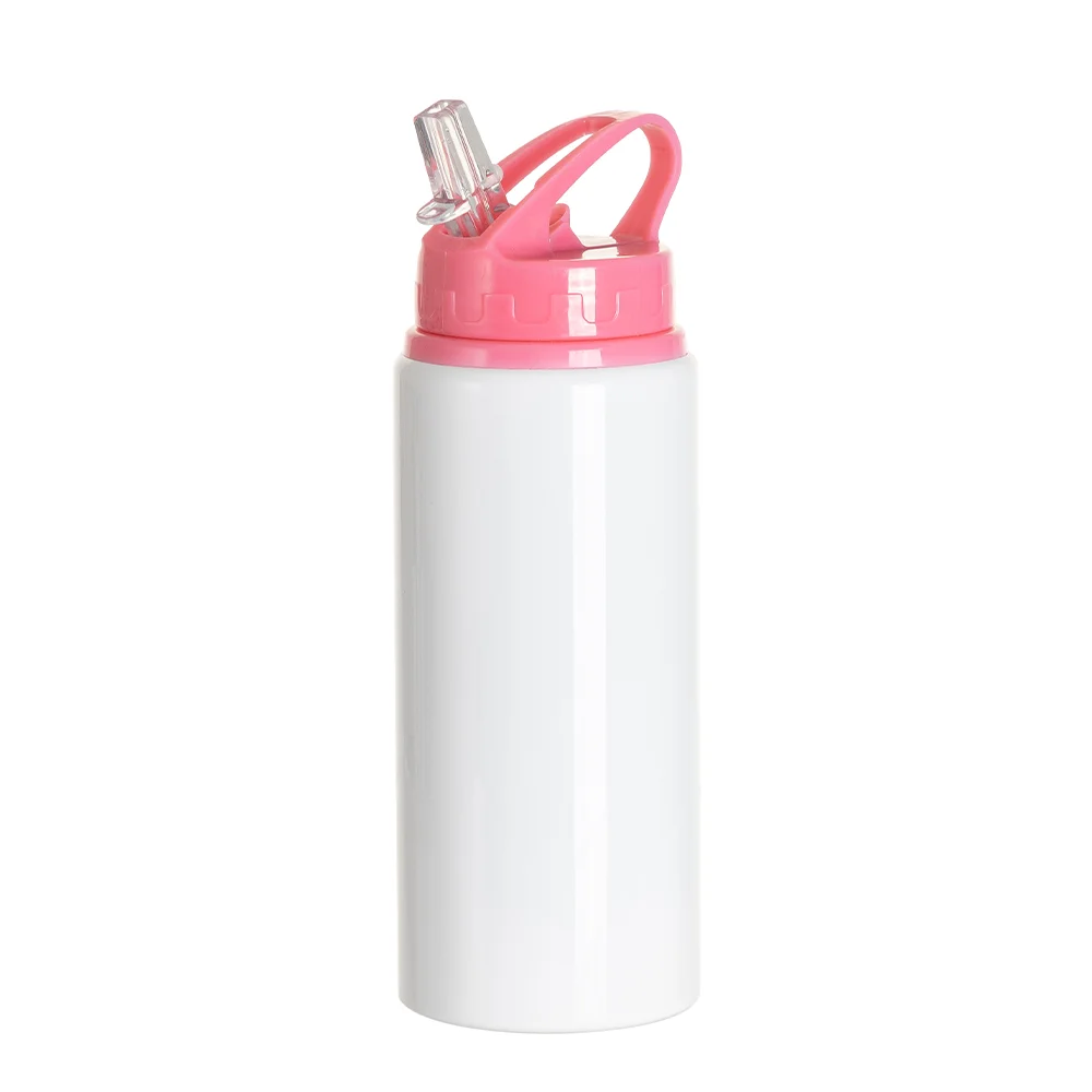 20oz/600ml White Aluminium Bottle w/ Pink Straw Lid thumbnail 6