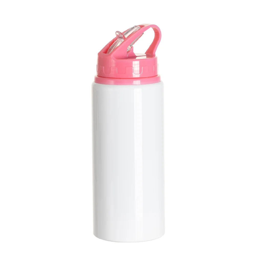 20oz/600ml White Aluminium Bottle w/ Pink Straw Lid thumbnail 1