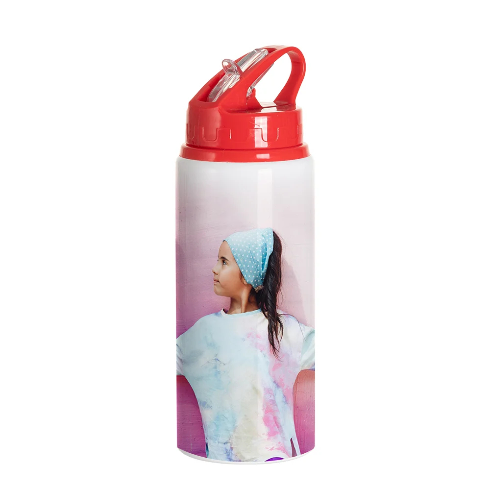 20oz/600ml White Aluminium Bottle w/ Red Straw Lid thumbnail 2