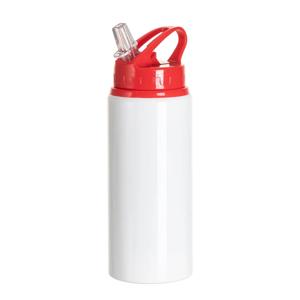 20oz/600ml White Aluminium Bottle w/ Red Straw Lid thumbnail 6