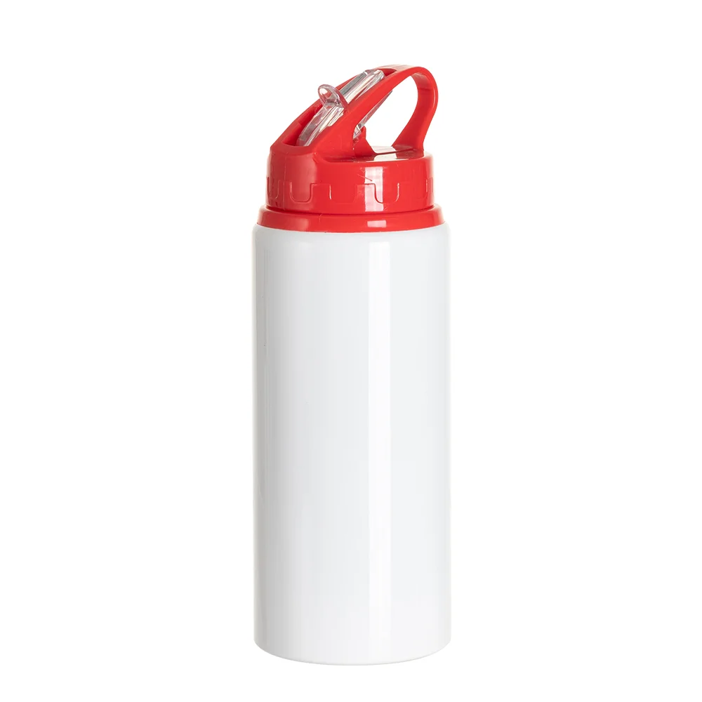 20oz/600ml White Aluminium Bottle w/ Red Straw Lid thumbnail 1