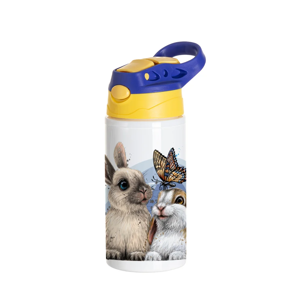 17OZ/500ml White Aluminium Water Bottle with Yellow/ Blue Lid thumbnail 2
