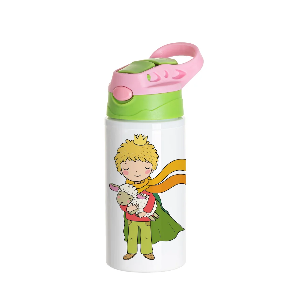 17OZ/500ml White Aluminium Water Bottle with Green/ Pink Lid thumbnail 2