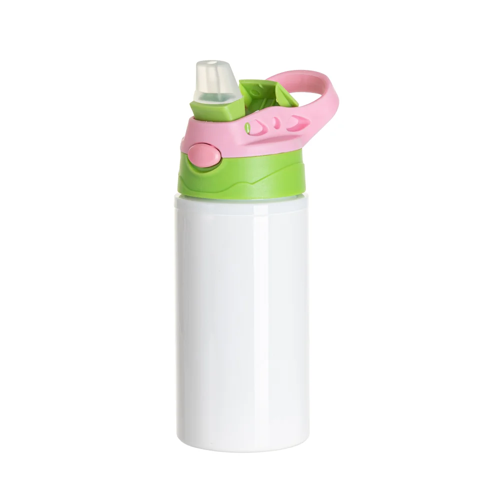17OZ/500ml White Aluminium Water Bottle with Green/ Pink Lid thumbnail 5