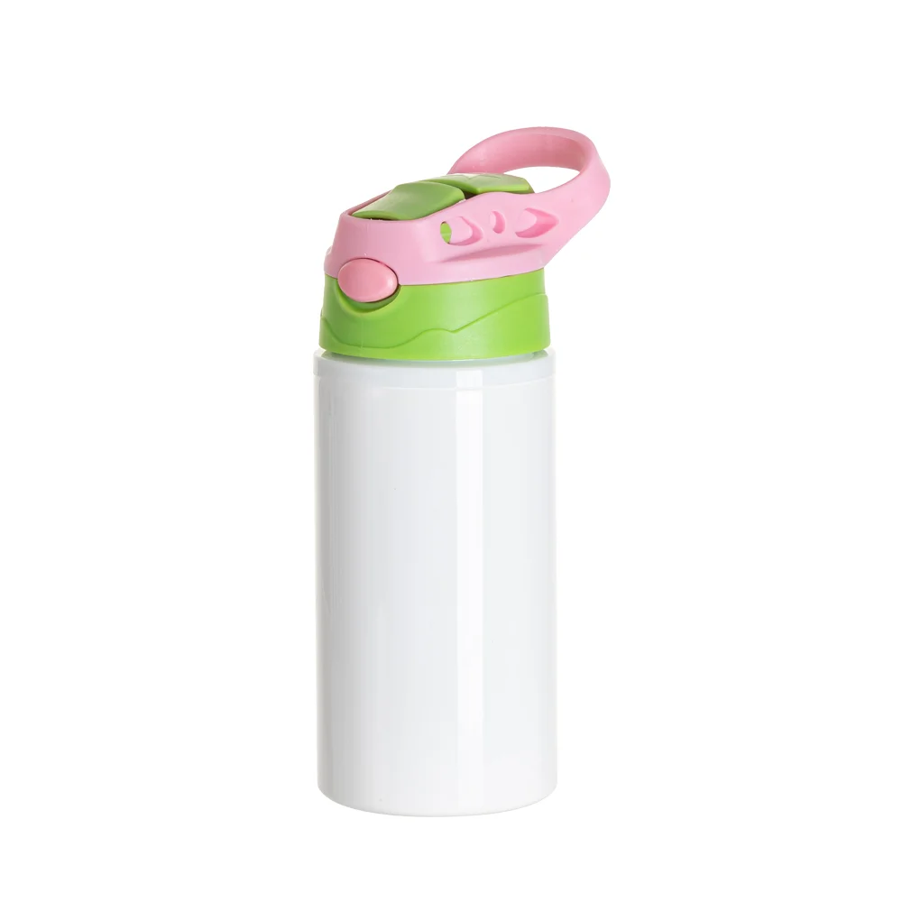 17OZ/500ml White Aluminium Water Bottle with Green/ Pink Lid thumbnail 1