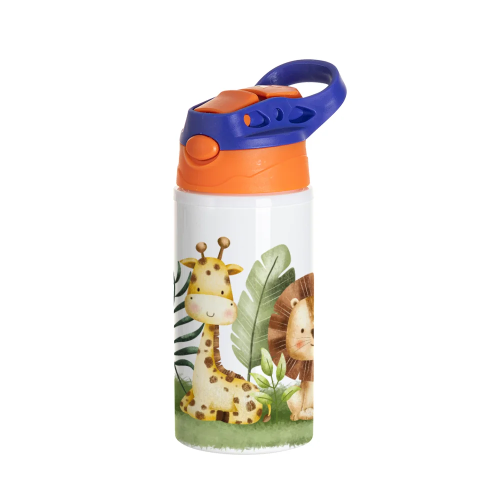 17OZ/500ml White Aluminium Water Bottle with Orange/ Blue Lid thumbnail 2