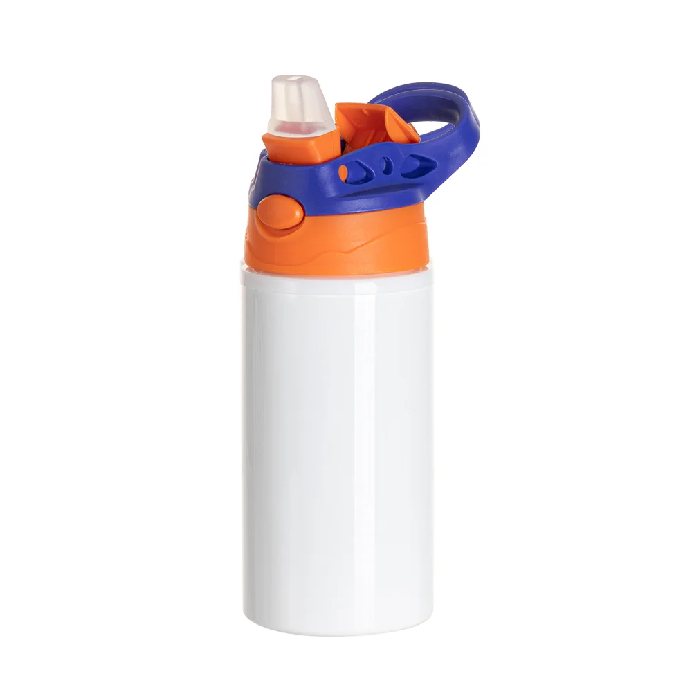 17OZ/500ml White Aluminium Water Bottle with Orange/ Blue Lid thumbnail 6