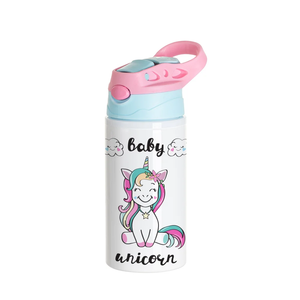 17OZ/500ml White Aluminium Water Bottle with Light Blue/ Pink Lid thumbnail 2