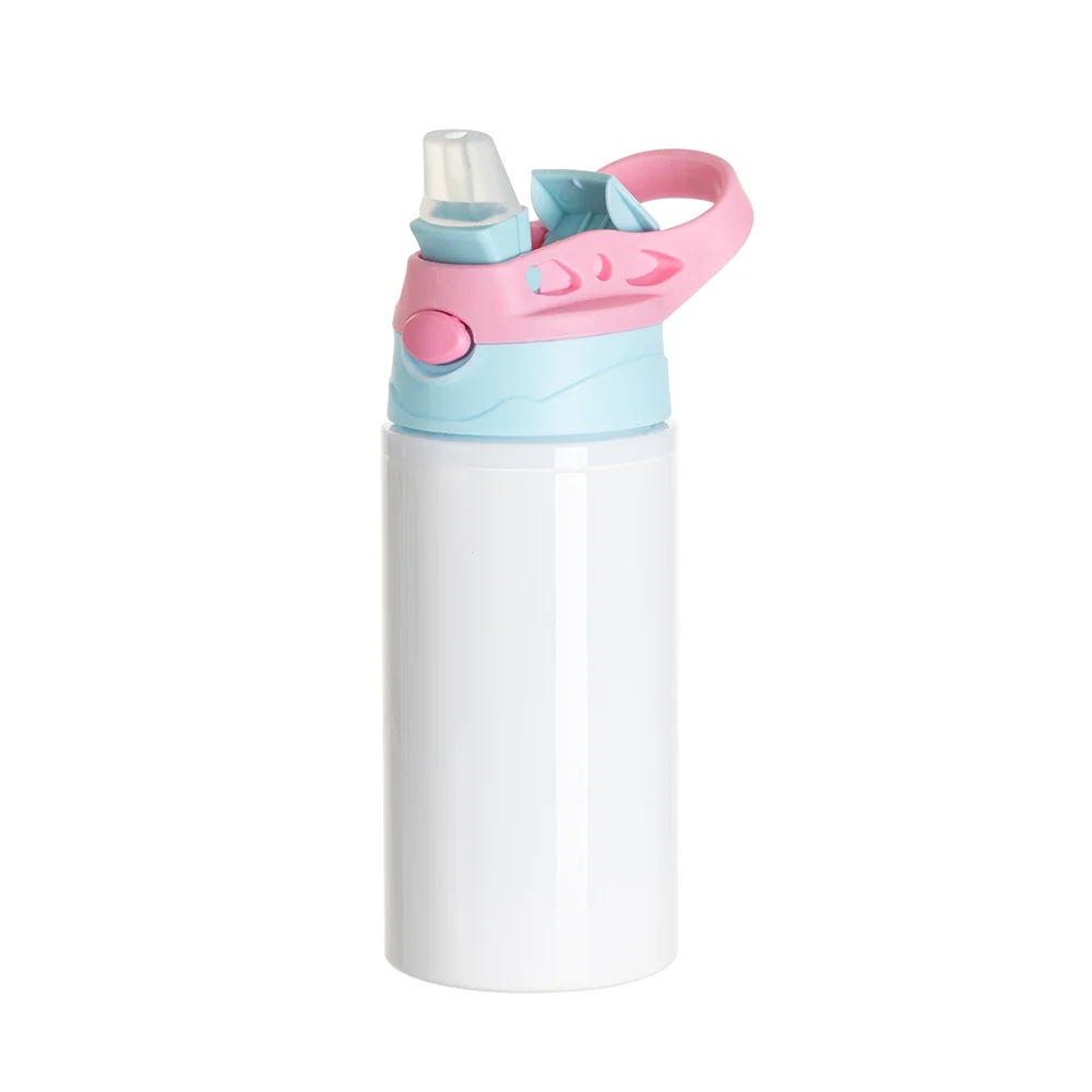 17OZ/500ml White Aluminium Water Bottle with Light Blue/ Pink Lid thumbnail 5