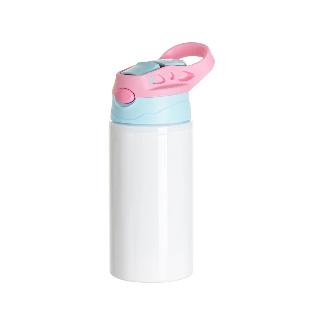 17OZ/500ml White Aluminium Water Bottle with Light Blue/ Pink Lid - image 1