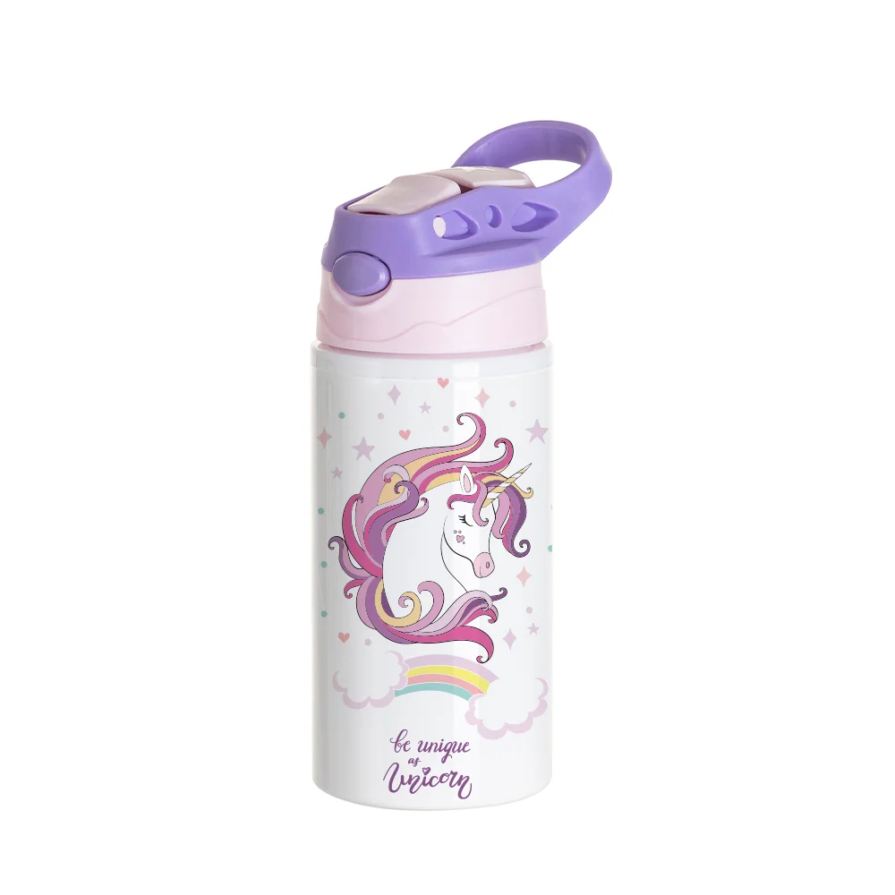 17OZ/500ml White Aluminium Water Bottle with Pink/ Purple Lid thumbnail 2