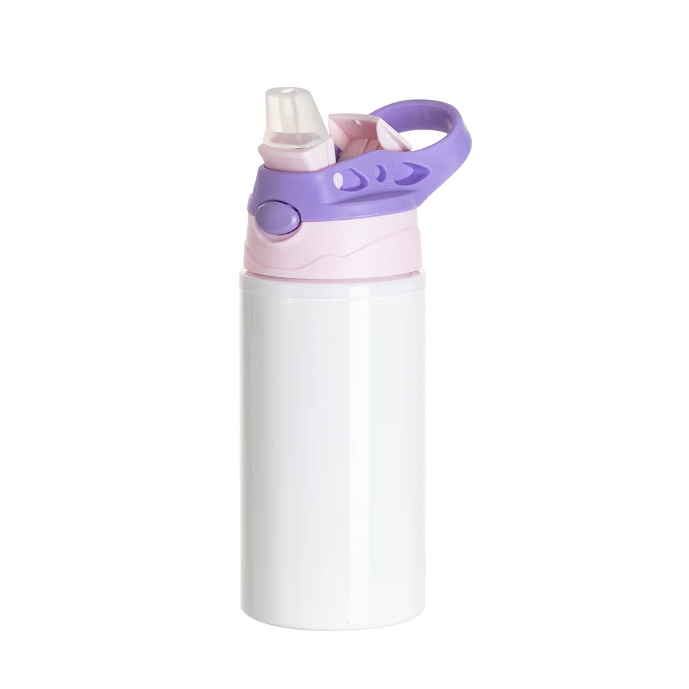 17OZ/500ml White Aluminium Water Bottle with Pink/ Purple Lid thumbnail 6