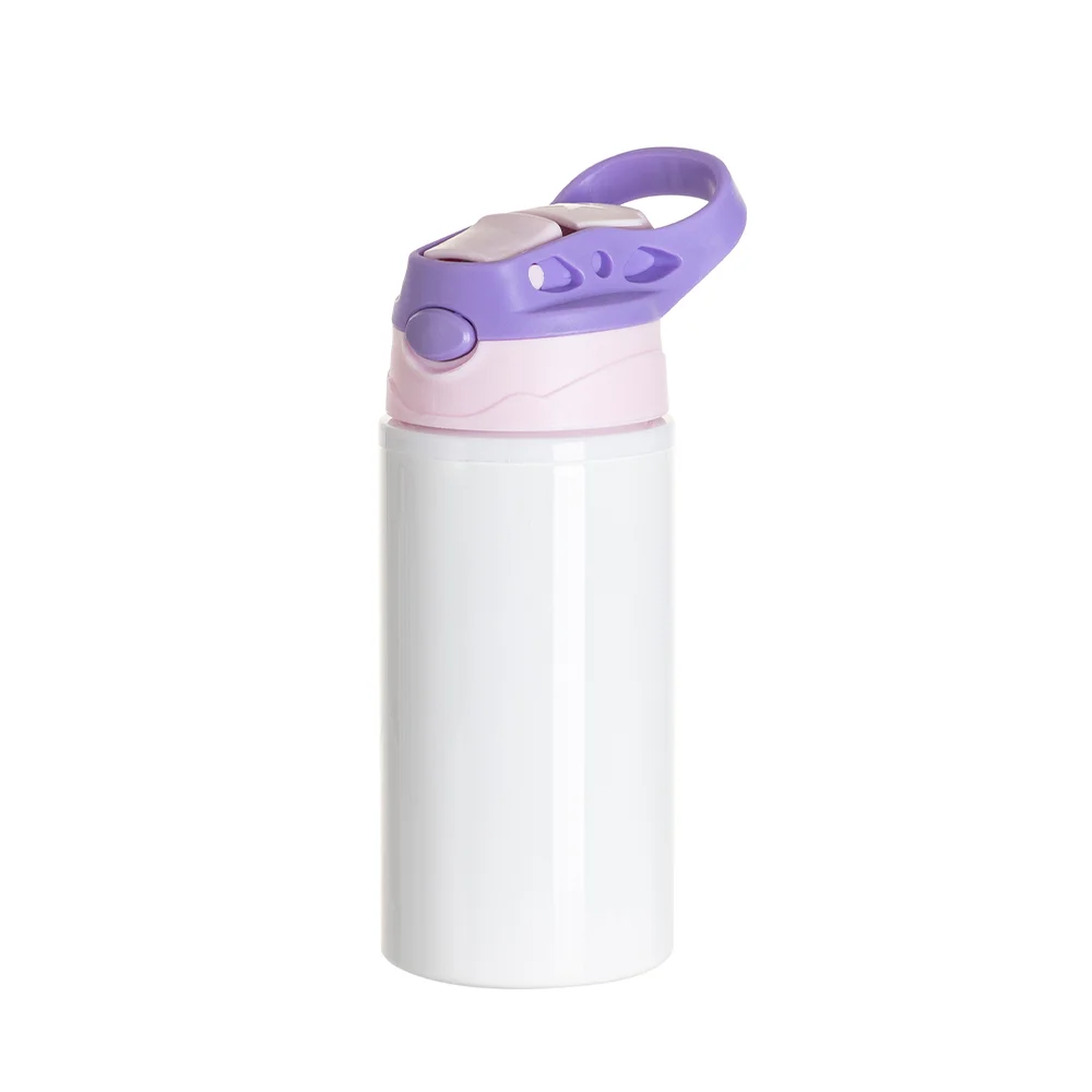 17OZ/500ml White Aluminium Water Bottle with Pink/ Purple Lid thumbnail 1