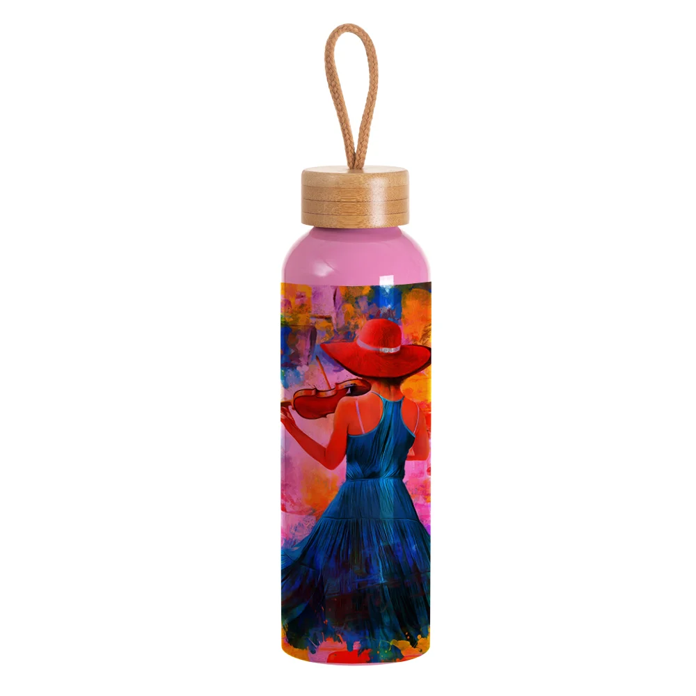 20oz/600ml Aluminum Water Bottle with Bamboo Lid (Dark Pink) thumbnail 2