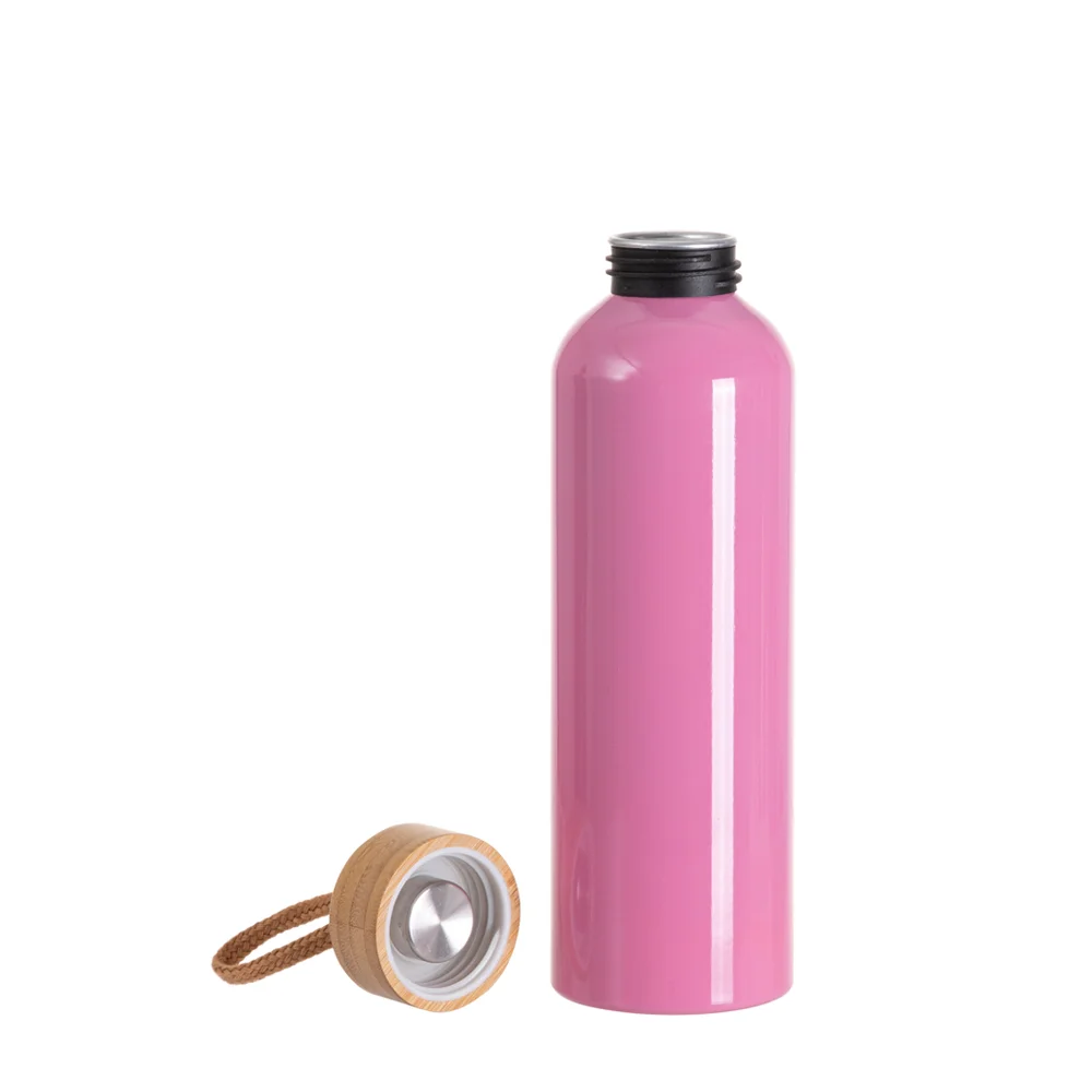 20oz/600ml Aluminum Water Bottle with Bamboo Lid (Dark Pink) thumbnail 3