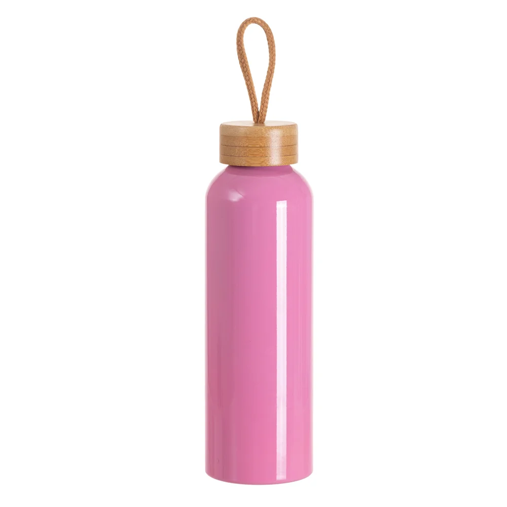 20oz/600ml Aluminum Water Bottle with Bamboo Lid (Dark Pink) thumbnail 1