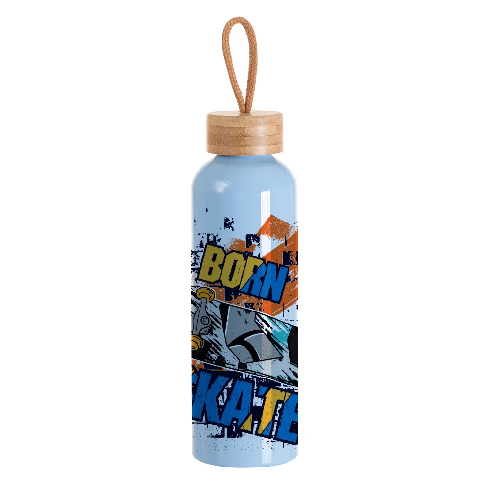 20oz/600ml Aluminum Water Bottle with Bamboo Lid (Light Blue) thumbnail 2