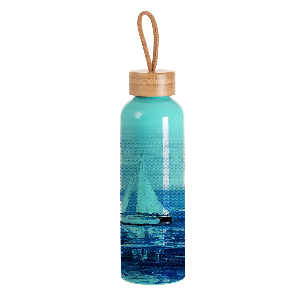 20oz/600ml Aluminum Water Bottle with Bamboo Lid (Mint Green) thumbnail 2