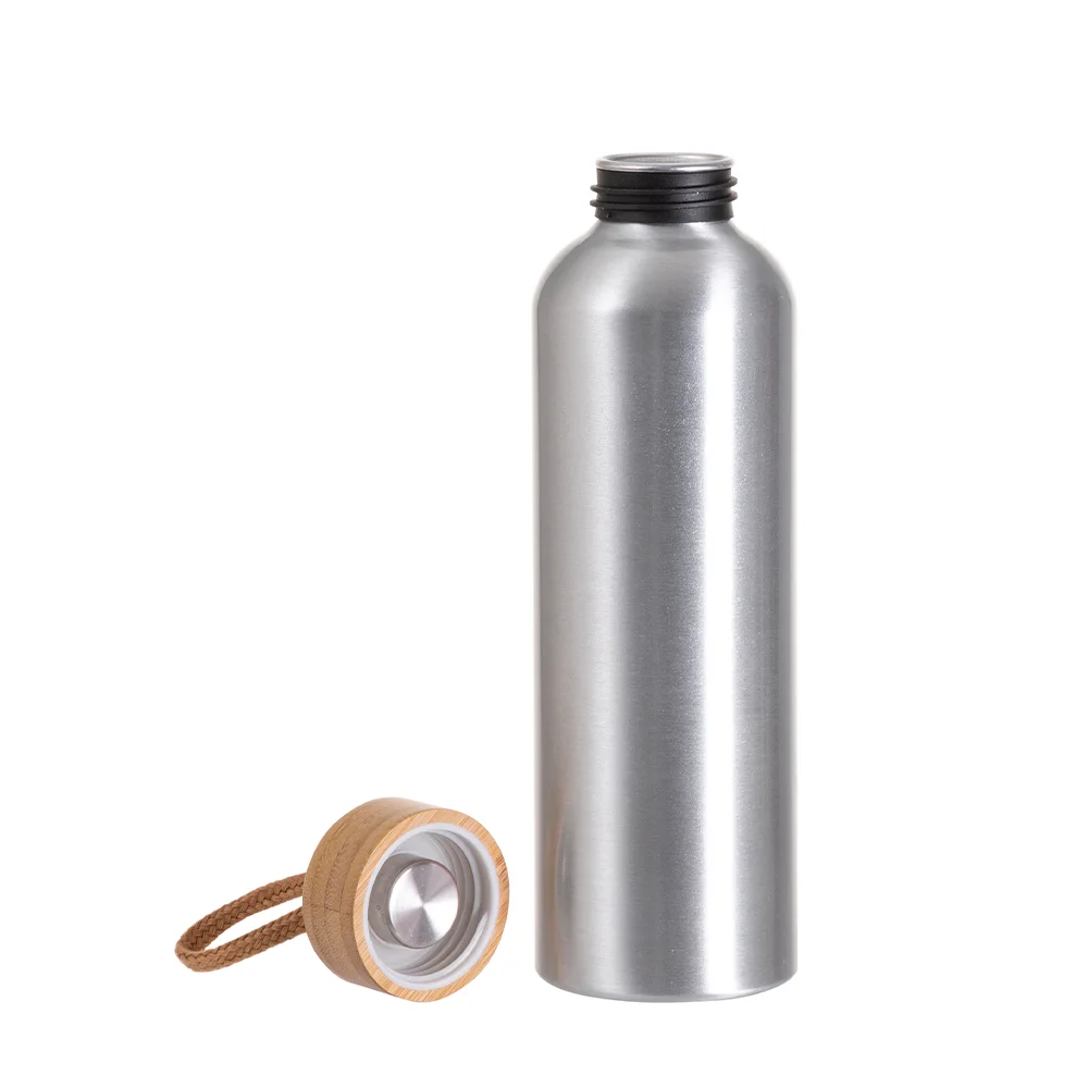 20oz/600ml Aluminum Water Bottle with Bamboo Lid (Silver) thumbnail 3