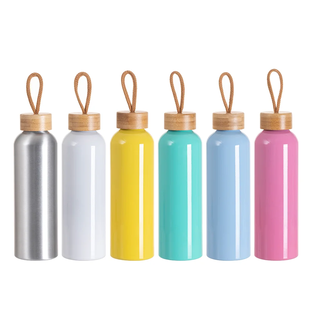 20oz/600ml Aluminum Water Bottle with Bamboo Lid (Silver) thumbnail 4