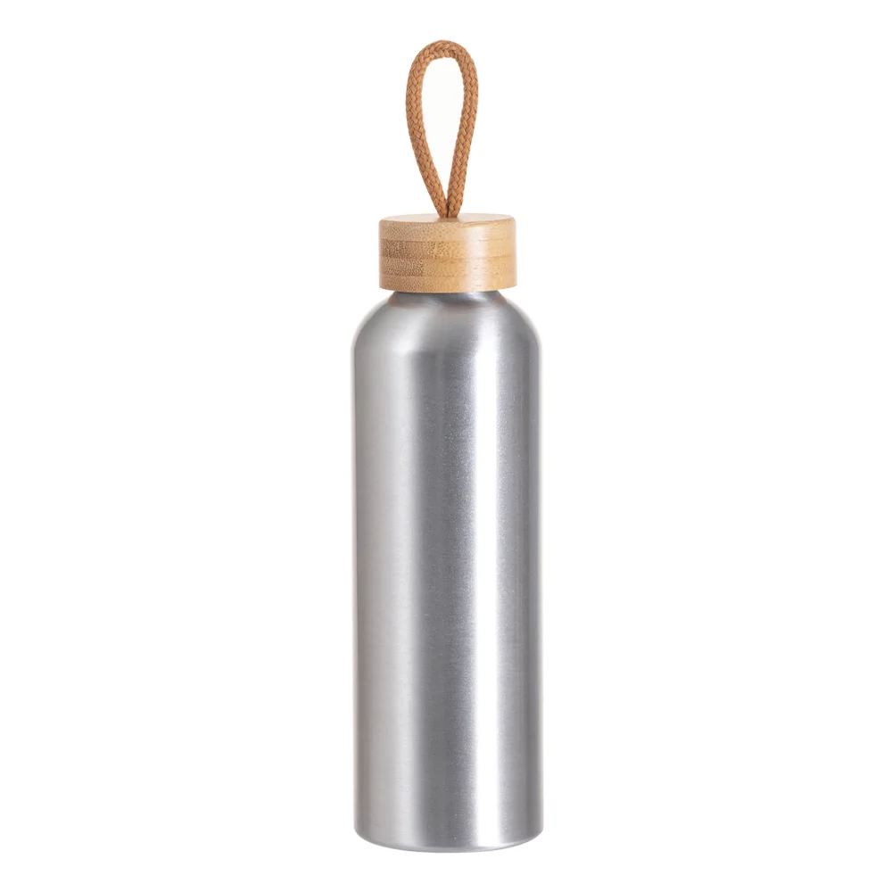 20oz/600ml Aluminum Water Bottle with Bamboo Lid (Silver) thumbnail 1
