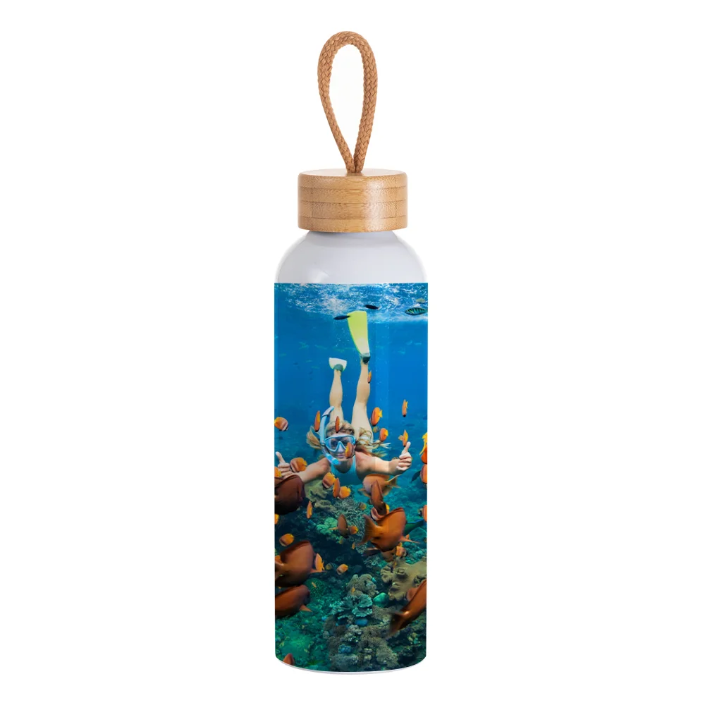 20oz/600ml Aluminum Water Bottle with Bamboo Lid (White) thumbnail 2