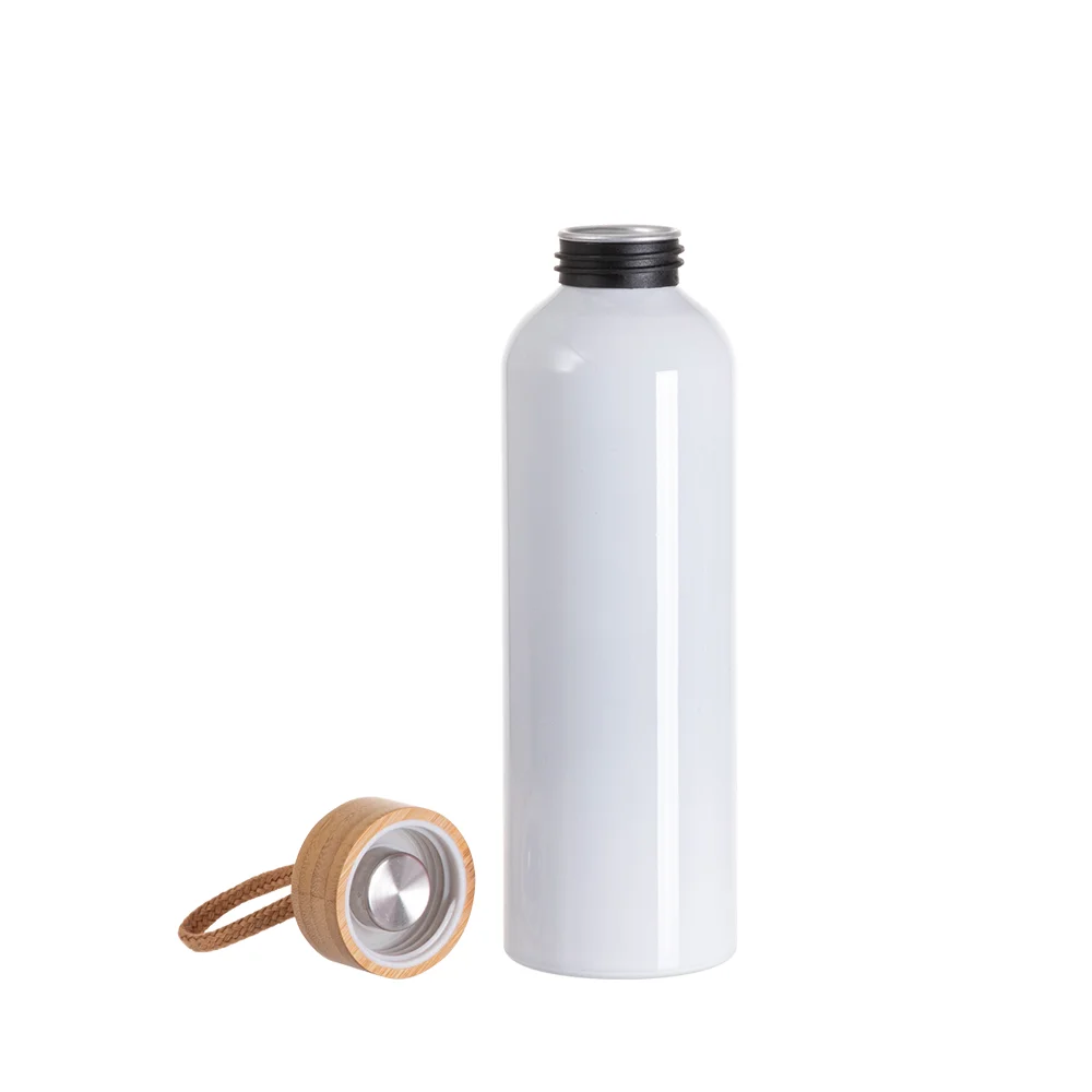 20oz/600ml Aluminum Water Bottle with Bamboo Lid (White) thumbnail 3