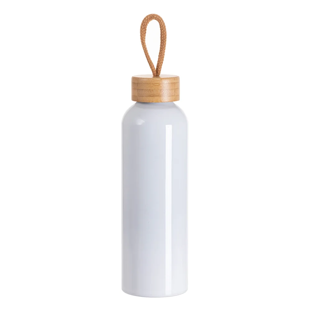 20oz/600ml Aluminum Water Bottle with Bamboo Lid (White) thumbnail 1