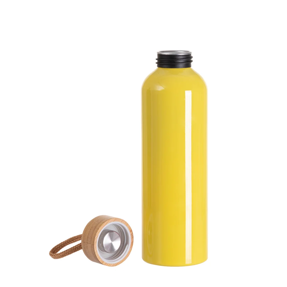 20oz/600ml Aluminum Water Bottle with Bamboo Lid (Yellow) thumbnail 3