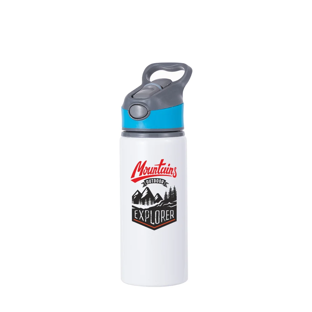 20OZ 650ml Aluminum Water Bottle with Blue Cap(White) thumbnail 3