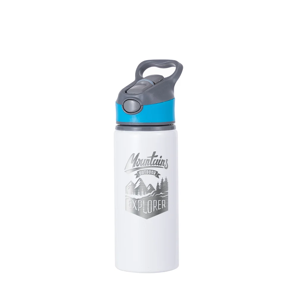 20OZ 650ml Aluminum Water Bottle with Blue Cap(White) thumbnail 4
