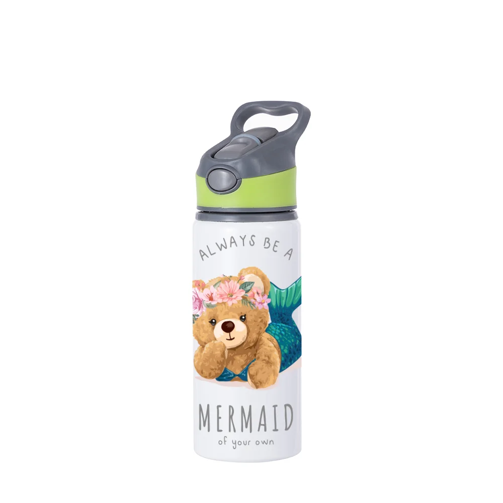 20OZ 650ml Aluminum Water Bottle with Green Cap(White) thumbnail 2