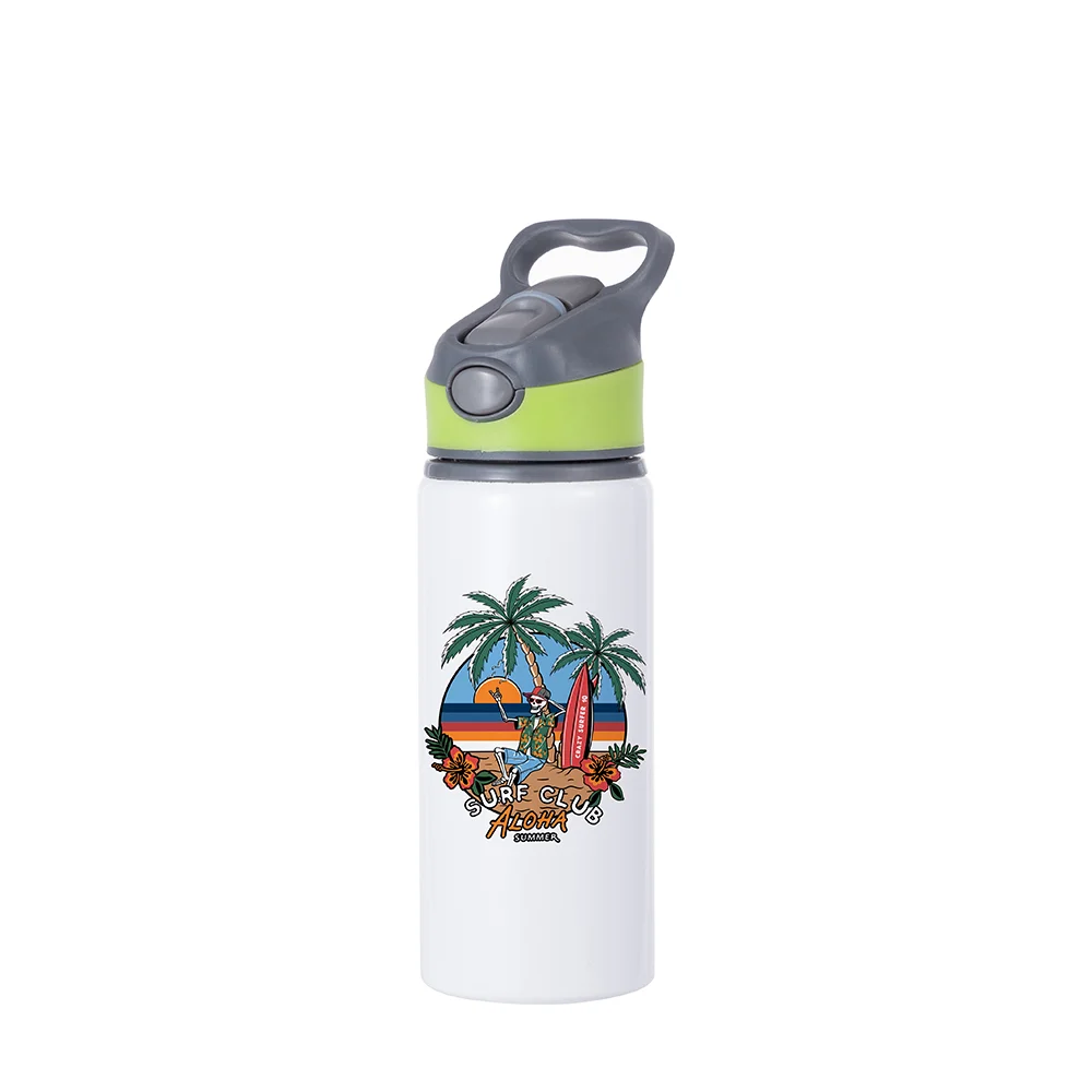 20OZ 650ml Aluminum Water Bottle with Green Cap(White) thumbnail 3