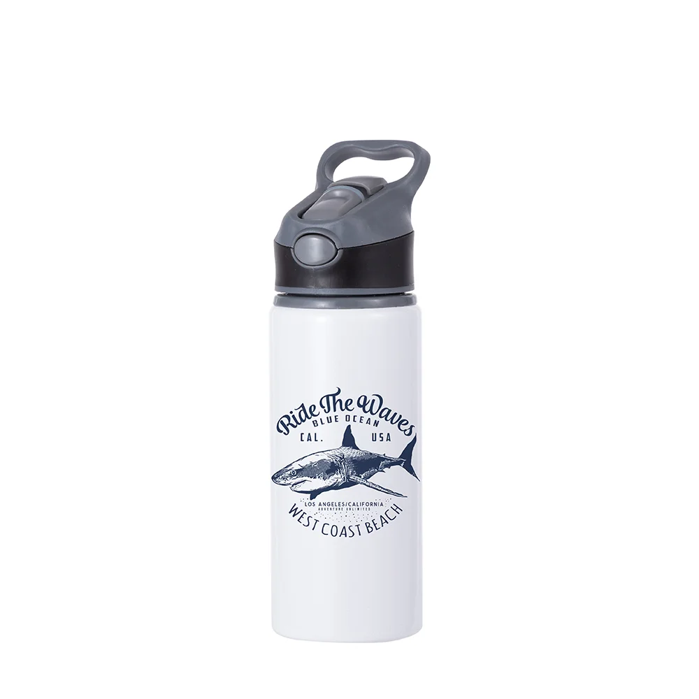 20OZ 650ml Aluminum Water Bottle with Black Cap(White) thumbnail 3