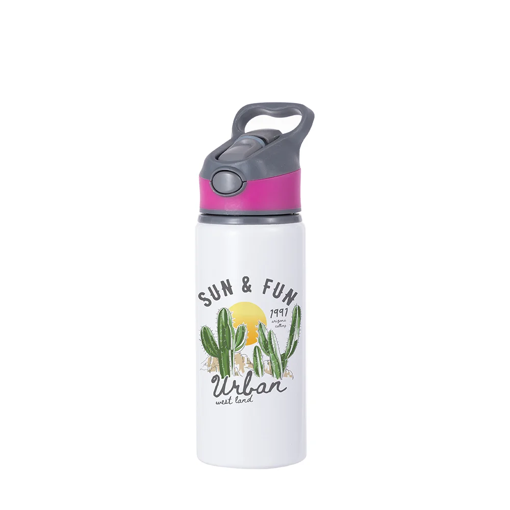 20OZ 650ml Aluminum Water Bottle with Rose Red Cap(White) thumbnail 3