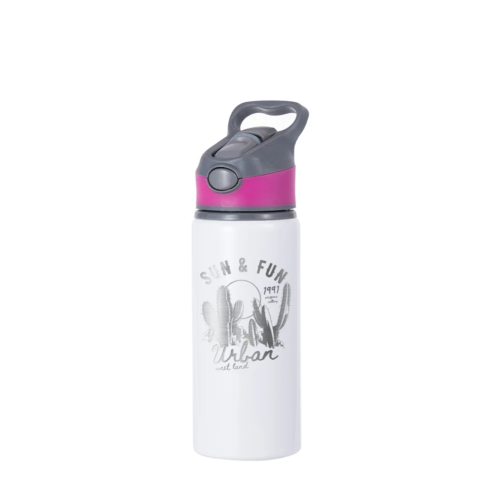 20OZ 650ml Aluminum Water Bottle with Rose Red Cap(White) thumbnail 4