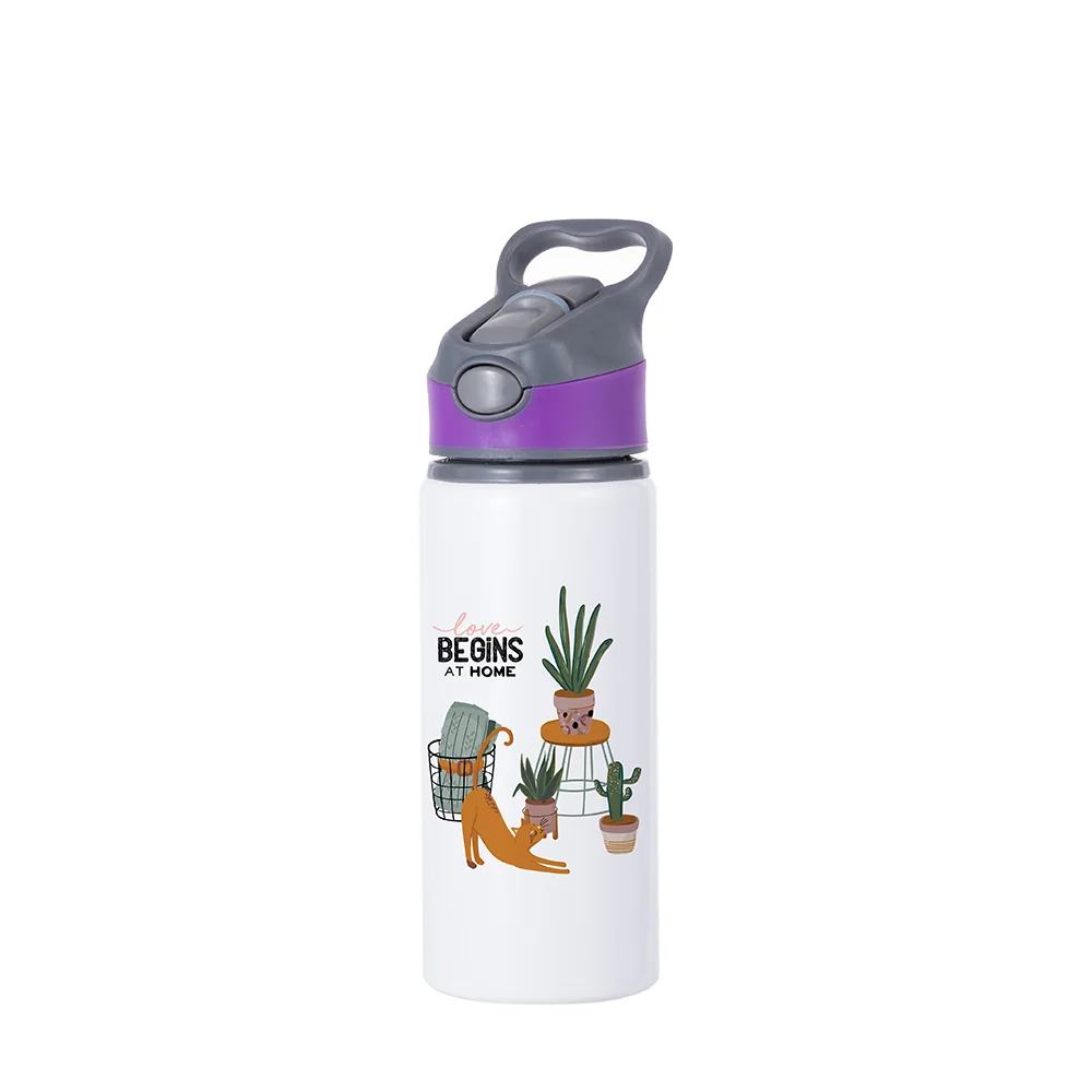 20OZ 650ml Aluminum Water Bottle with Purple Cap(White) thumbnail 2