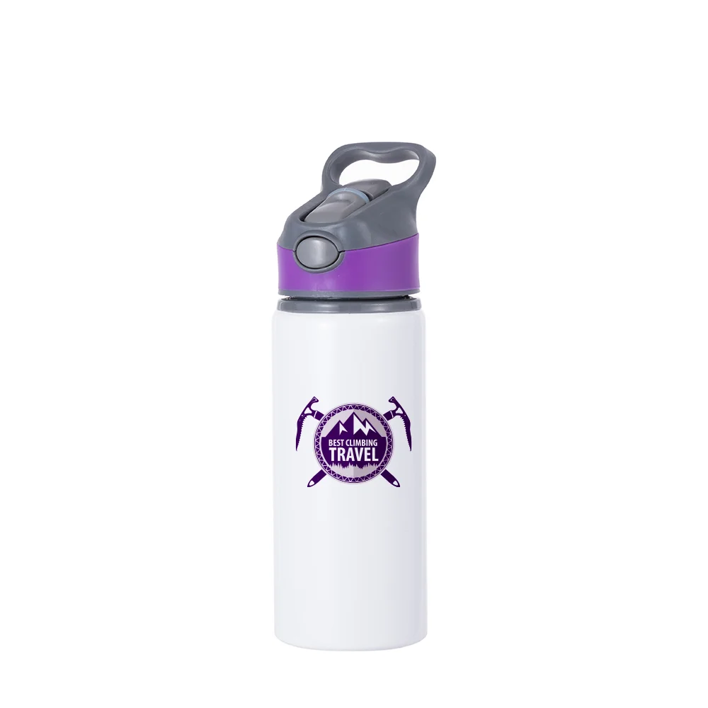20OZ 650ml Aluminum Water Bottle with Purple Cap(White) thumbnail 3