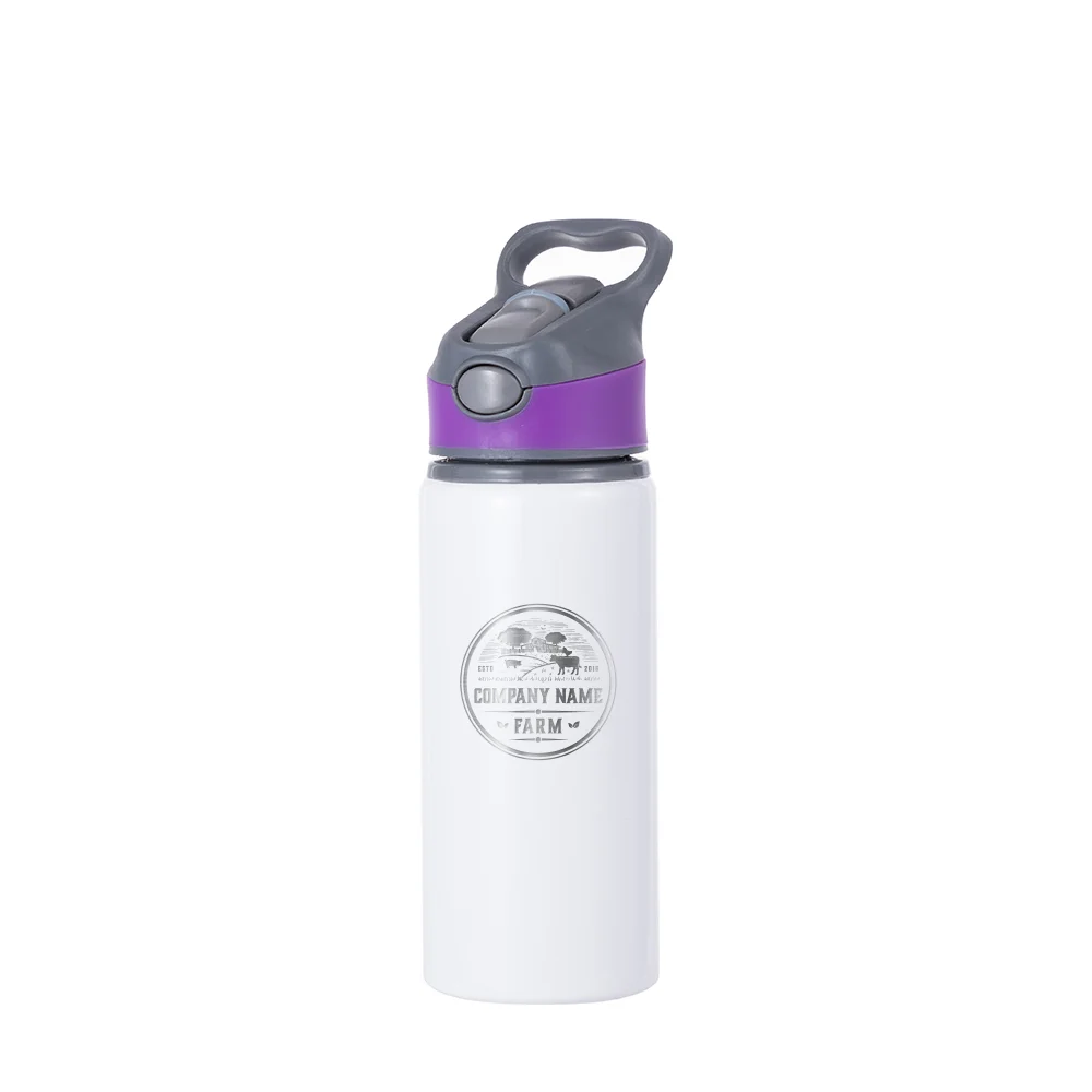 20OZ 650ml Aluminum Water Bottle with Purple Cap(White) thumbnail 4