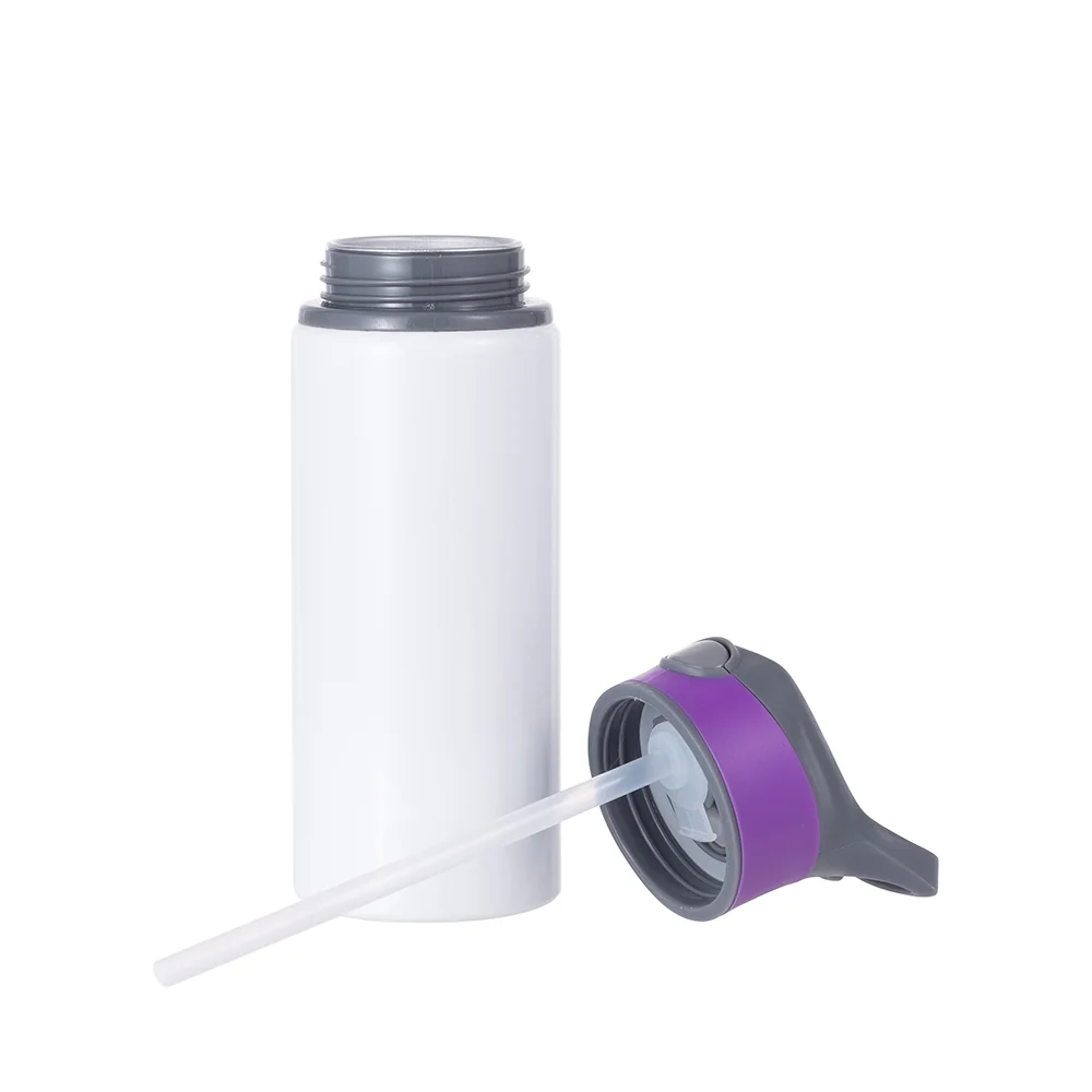 20OZ 650ml Aluminum Water Bottle with Purple Cap(White) thumbnail 6