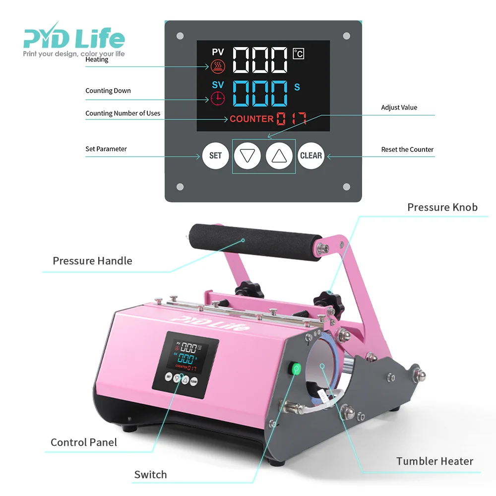 Tumbler Heat Press 11-in-1 (Pink) thumbnail 5